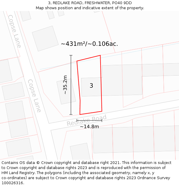 3, REDLAKE ROAD, FRESHWATER, PO40 9DD: Plot and title map