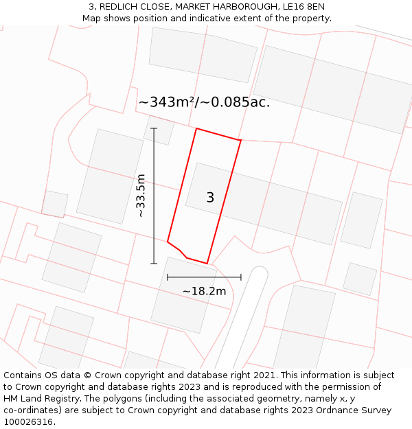 3, REDLICH CLOSE, MARKET HARBOROUGH, LE16 8EN: Plot and title map