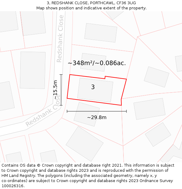 3, REDSHANK CLOSE, PORTHCAWL, CF36 3UG: Plot and title map