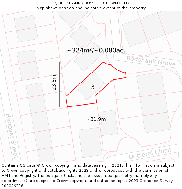 3, REDSHANK GROVE, LEIGH, WN7 1LD: Plot and title map