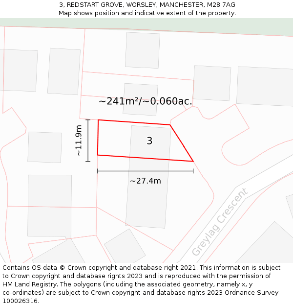 3, REDSTART GROVE, WORSLEY, MANCHESTER, M28 7AG: Plot and title map