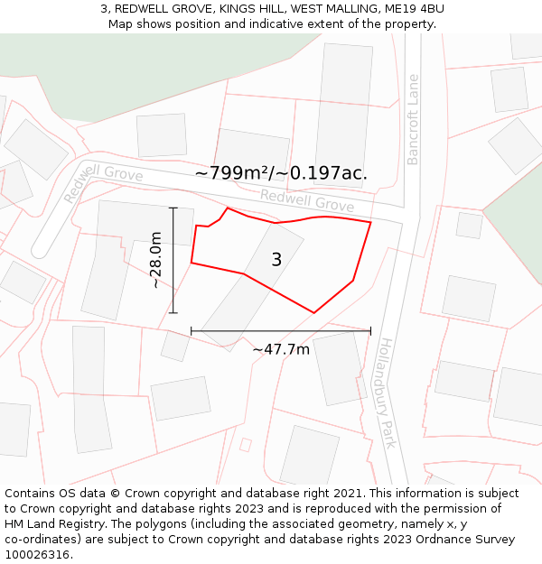 3, REDWELL GROVE, KINGS HILL, WEST MALLING, ME19 4BU: Plot and title map