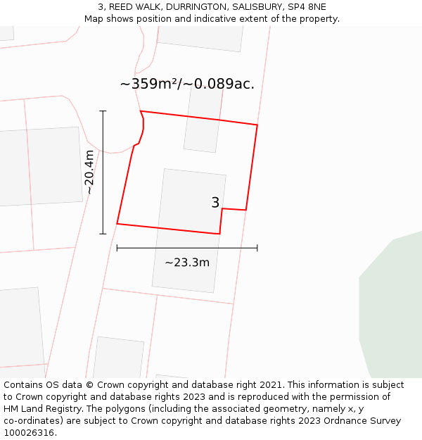 3, REED WALK, DURRINGTON, SALISBURY, SP4 8NE: Plot and title map