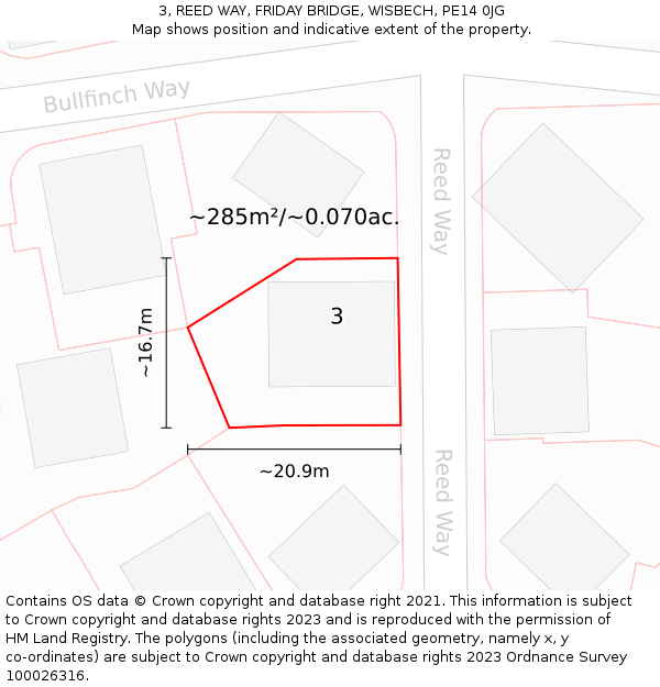 3, REED WAY, FRIDAY BRIDGE, WISBECH, PE14 0JG: Plot and title map