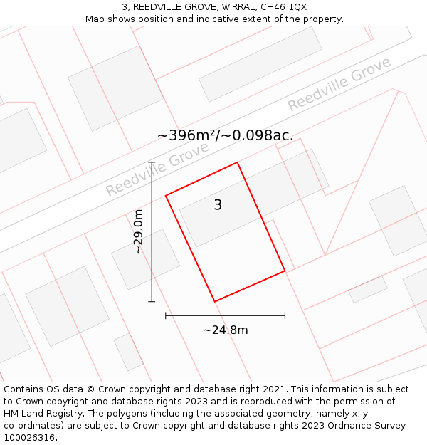 3, REEDVILLE GROVE, WIRRAL, CH46 1QX: Plot and title map