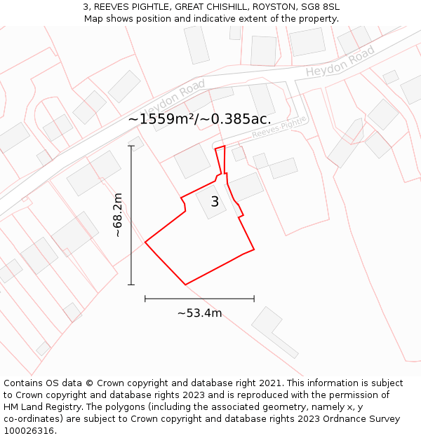 3, REEVES PIGHTLE, GREAT CHISHILL, ROYSTON, SG8 8SL: Plot and title map