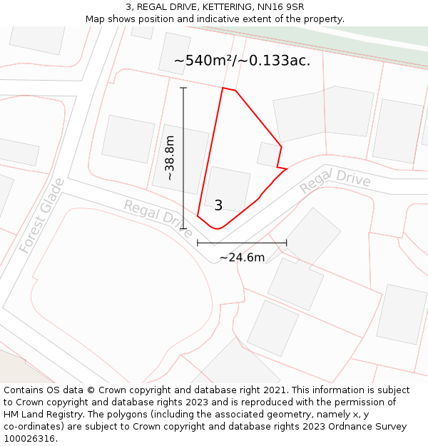 3, REGAL DRIVE, KETTERING, NN16 9SR: Plot and title map