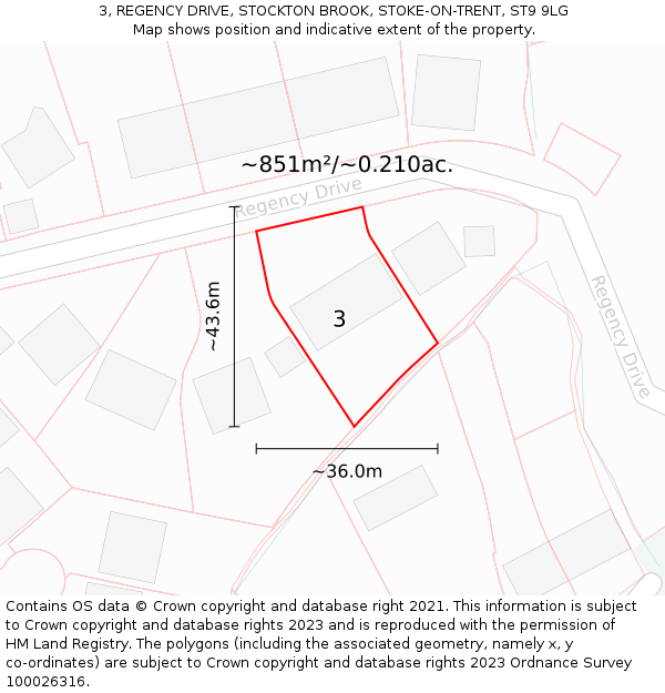 3, REGENCY DRIVE, STOCKTON BROOK, STOKE-ON-TRENT, ST9 9LG: Plot and title map