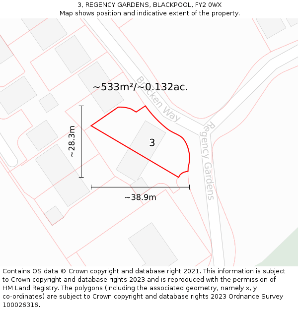 3, REGENCY GARDENS, BLACKPOOL, FY2 0WX: Plot and title map