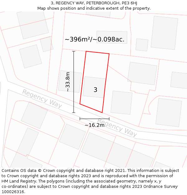 3, REGENCY WAY, PETERBOROUGH, PE3 6HJ: Plot and title map