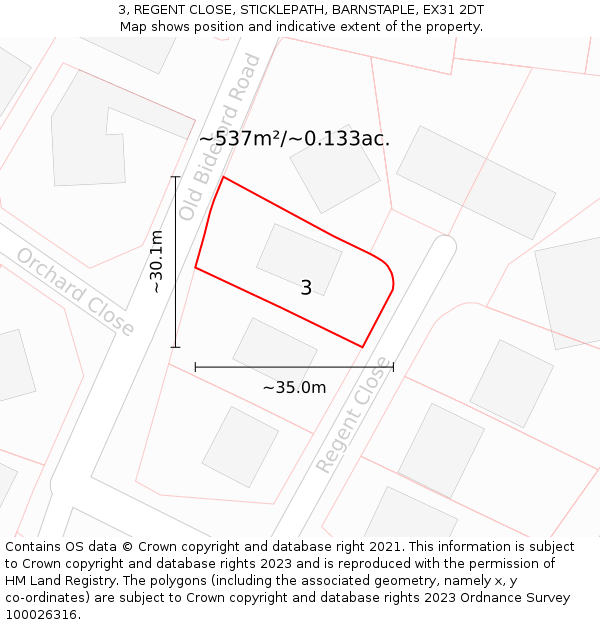 3, REGENT CLOSE, STICKLEPATH, BARNSTAPLE, EX31 2DT: Plot and title map