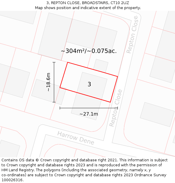 3, REPTON CLOSE, BROADSTAIRS, CT10 2UZ: Plot and title map