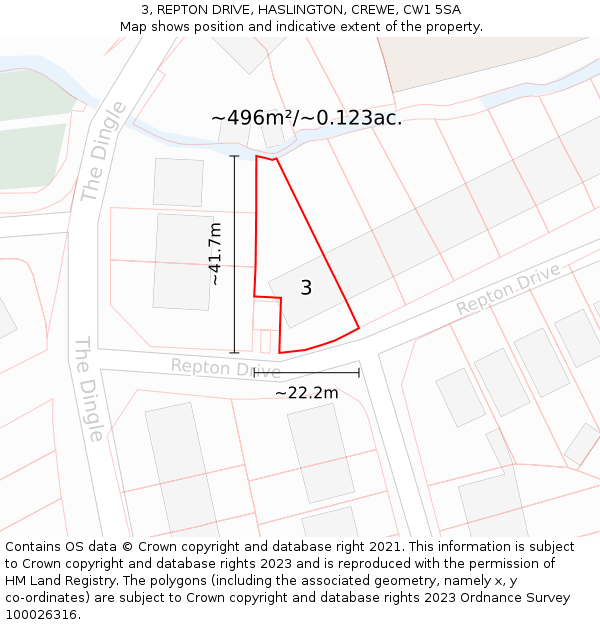 3, REPTON DRIVE, HASLINGTON, CREWE, CW1 5SA: Plot and title map