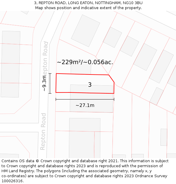 3, REPTON ROAD, LONG EATON, NOTTINGHAM, NG10 3BU: Plot and title map