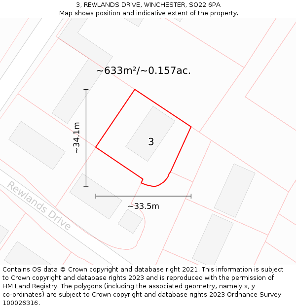 3, REWLANDS DRIVE, WINCHESTER, SO22 6PA: Plot and title map