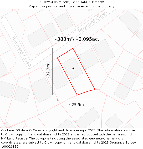 3, REYNARD CLOSE, HORSHAM, RH12 4GX: Plot and title map