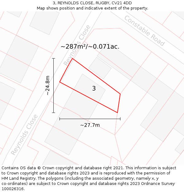 3, REYNOLDS CLOSE, RUGBY, CV21 4DD: Plot and title map