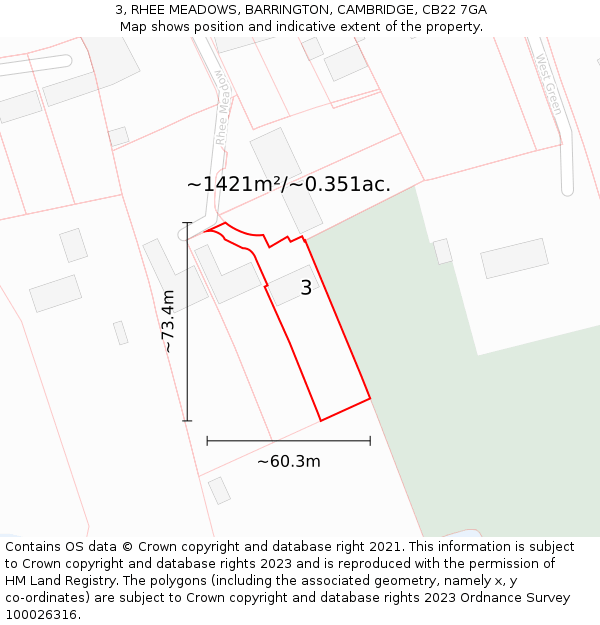 3, RHEE MEADOWS, BARRINGTON, CAMBRIDGE, CB22 7GA: Plot and title map