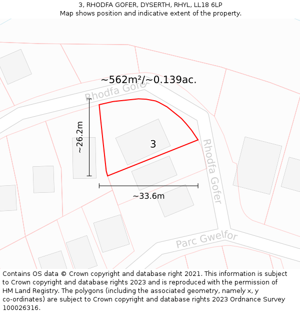 3, RHODFA GOFER, DYSERTH, RHYL, LL18 6LP: Plot and title map