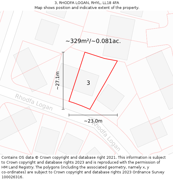 3, RHODFA LOGAN, RHYL, LL18 4FA: Plot and title map