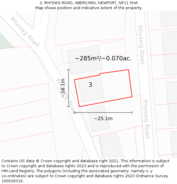 3, RHYSWG ROAD, ABERCARN, NEWPORT, NP11 5HA: Plot and title map