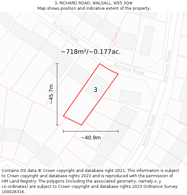 3, RICHARD ROAD, WALSALL, WS5 3QW: Plot and title map