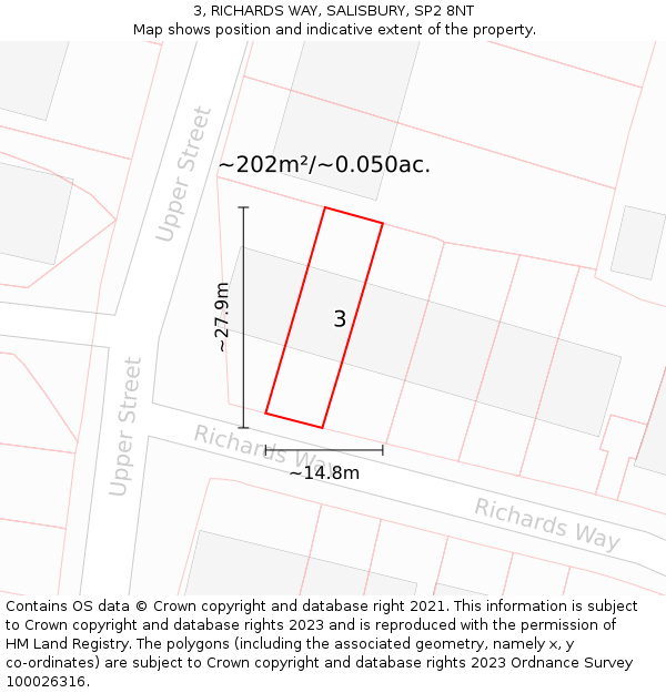 3, RICHARDS WAY, SALISBURY, SP2 8NT: Plot and title map