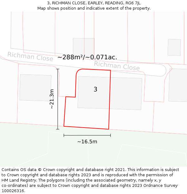 3, RICHMAN CLOSE, EARLEY, READING, RG6 7JL: Plot and title map
