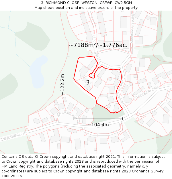 3, RICHMOND CLOSE, WESTON, CREWE, CW2 5GN: Plot and title map