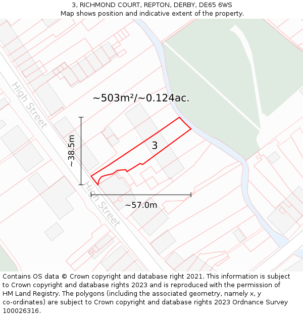 3, RICHMOND COURT, REPTON, DERBY, DE65 6WS: Plot and title map