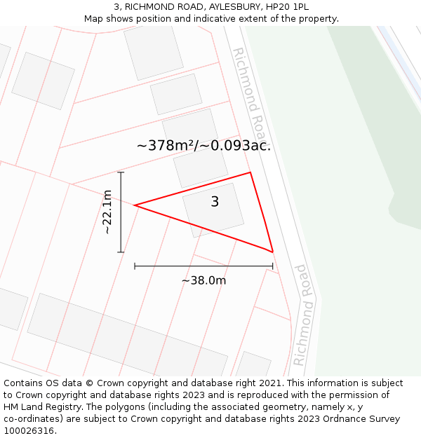 3, RICHMOND ROAD, AYLESBURY, HP20 1PL: Plot and title map