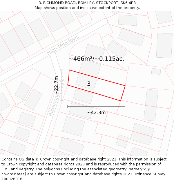 3, RICHMOND ROAD, ROMILEY, STOCKPORT, SK6 4PR: Plot and title map