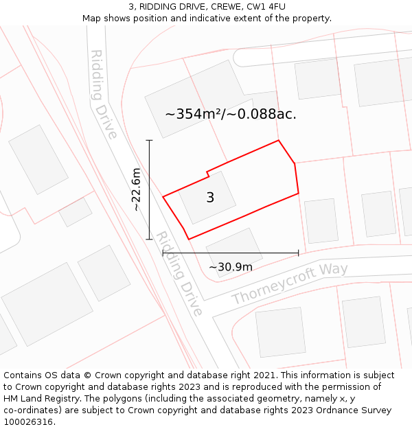 3, RIDDING DRIVE, CREWE, CW1 4FU: Plot and title map