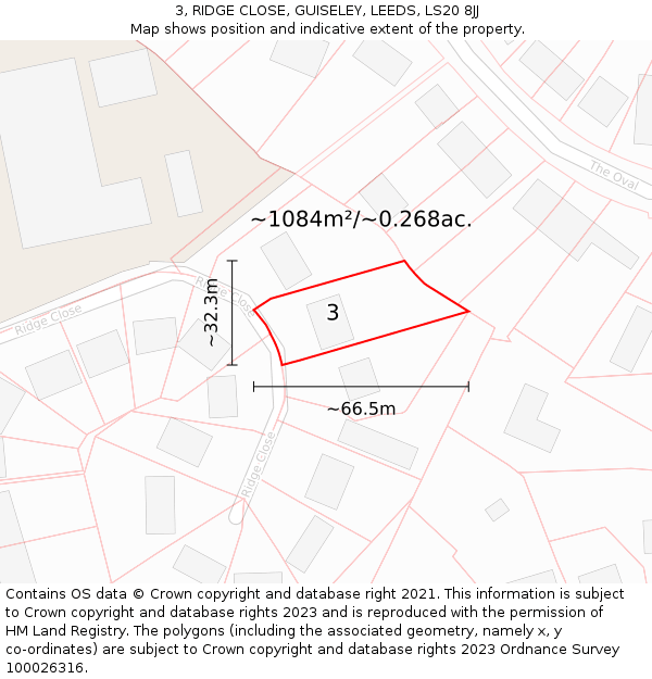 3, RIDGE CLOSE, GUISELEY, LEEDS, LS20 8JJ: Plot and title map