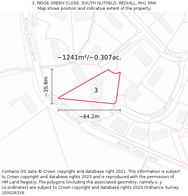 3, RIDGE GREEN CLOSE, SOUTH NUTFIELD, REDHILL, RH1 5RW: Plot and title map