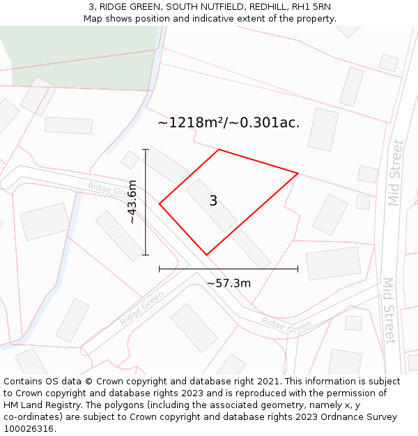 3, RIDGE GREEN, SOUTH NUTFIELD, REDHILL, RH1 5RN: Plot and title map