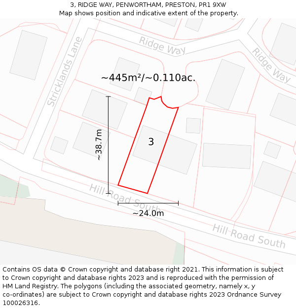 3, RIDGE WAY, PENWORTHAM, PRESTON, PR1 9XW: Plot and title map