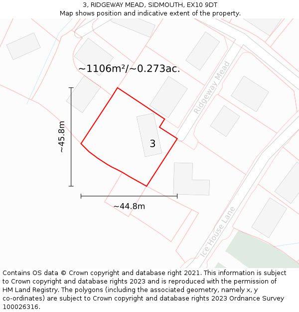 3, RIDGEWAY MEAD, SIDMOUTH, EX10 9DT: Plot and title map