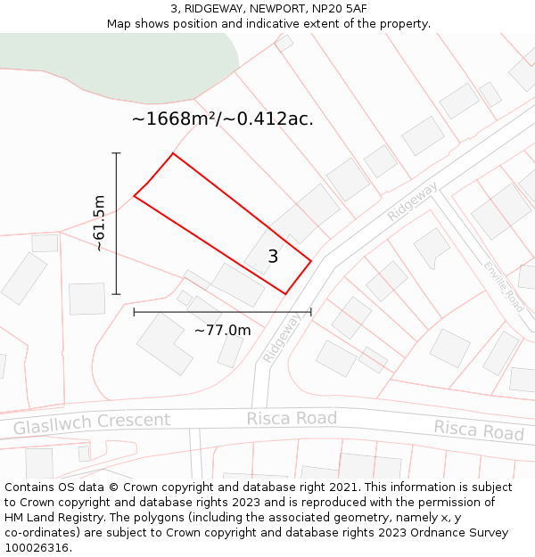 3, RIDGEWAY, NEWPORT, NP20 5AF: Plot and title map