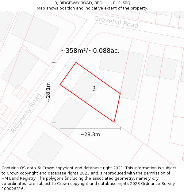 3, RIDGEWAY ROAD, REDHILL, RH1 6PQ: Plot and title map