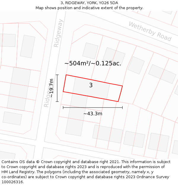 3, RIDGEWAY, YORK, YO26 5DA: Plot and title map