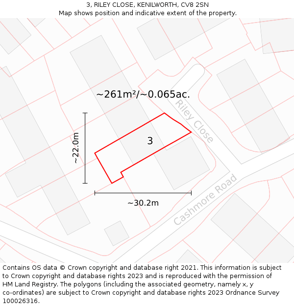 3, RILEY CLOSE, KENILWORTH, CV8 2SN: Plot and title map