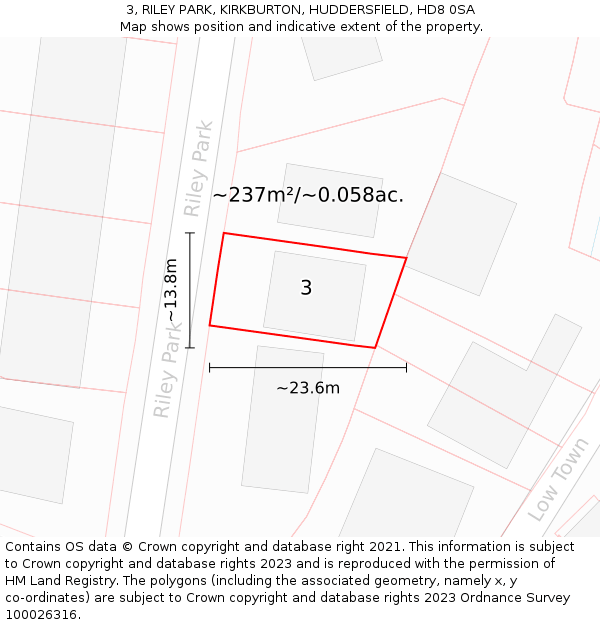 3, RILEY PARK, KIRKBURTON, HUDDERSFIELD, HD8 0SA: Plot and title map