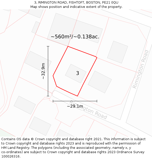 3, RIMINGTON ROAD, FISHTOFT, BOSTON, PE21 0QU: Plot and title map