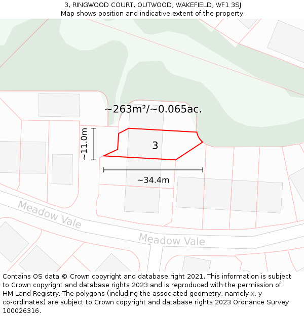 3, RINGWOOD COURT, OUTWOOD, WAKEFIELD, WF1 3SJ: Plot and title map