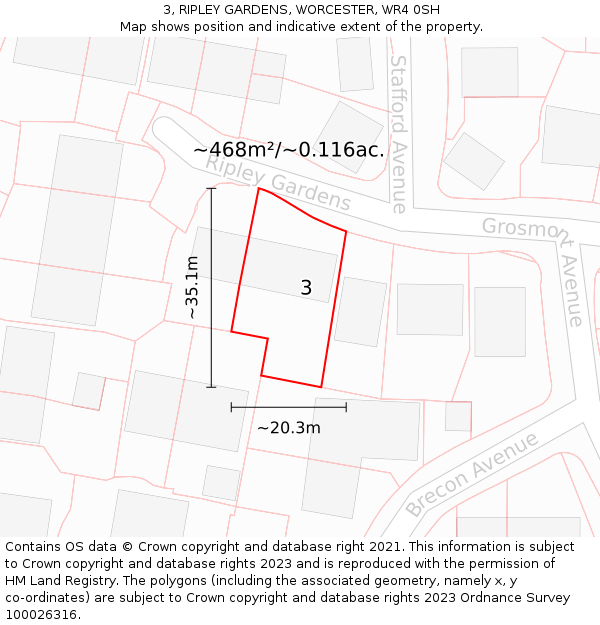 3, RIPLEY GARDENS, WORCESTER, WR4 0SH: Plot and title map