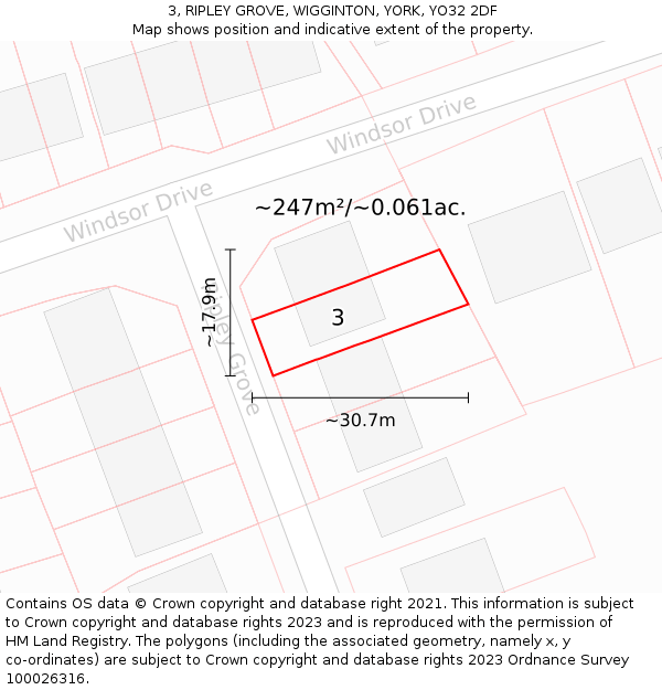 3, RIPLEY GROVE, WIGGINTON, YORK, YO32 2DF: Plot and title map