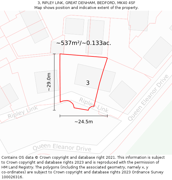 3, RIPLEY LINK, GREAT DENHAM, BEDFORD, MK40 4SF: Plot and title map