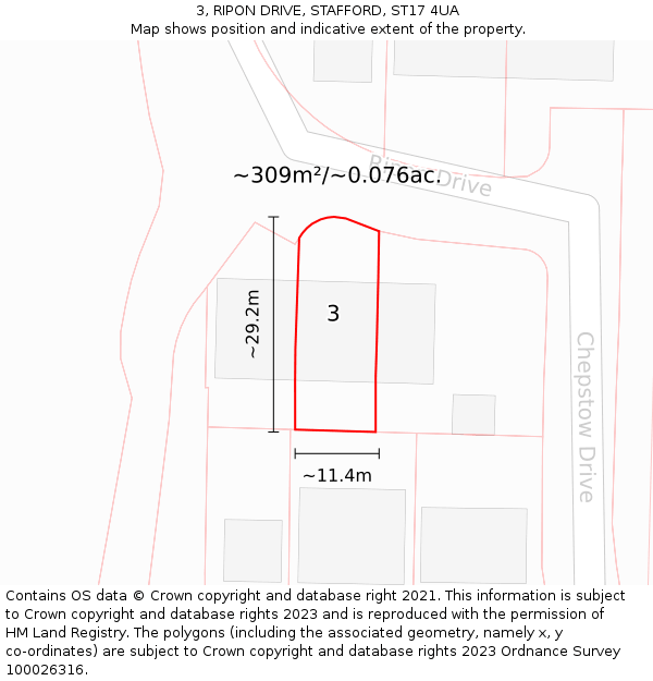 3, RIPON DRIVE, STAFFORD, ST17 4UA: Plot and title map