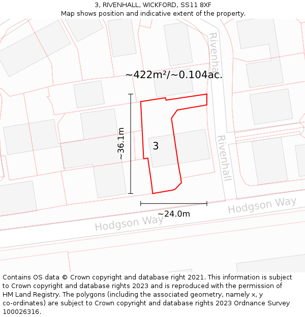 3, RIVENHALL, WICKFORD, SS11 8XF: Plot and title map